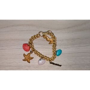 Myrtle Beach Charm Bracelet Gold Tone Seashell Starfish Alligator Coastal
